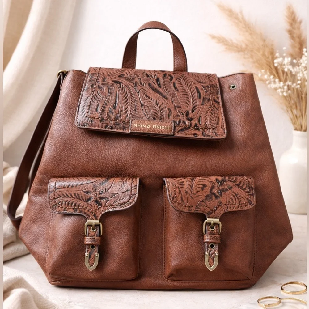 Elegant Embossed Leather Backpack